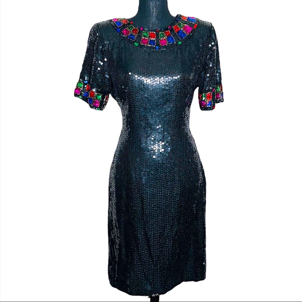 Vintage Jewel Queen Silk Sequin Dress